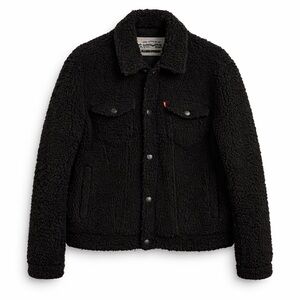Levi’s Black Sherpa Trucker Jacket Faux Fur Lined Button Front Men’s Medium